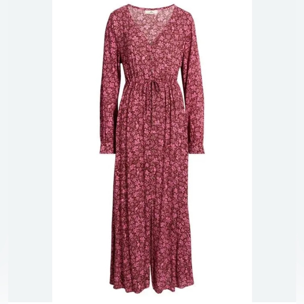 RIP CURL | Pink and Maroon ‘Beach Party’ Long Sleeve Maxi Dress | NWT | S